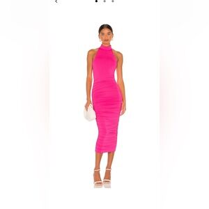 Vibrant Pink Halter Midi Dress Mallory